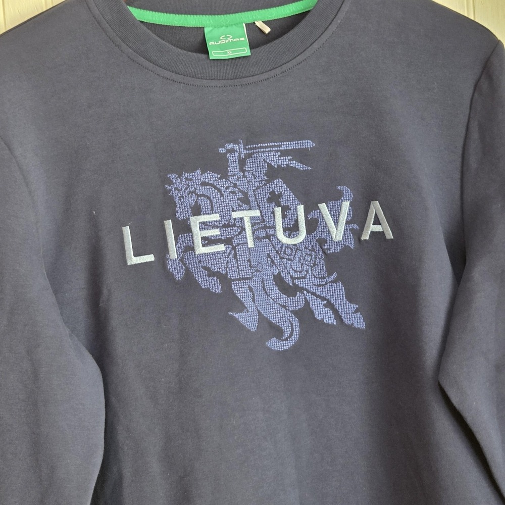 Audimas Sweatshirt Mens XL Blue Lietuva Lithuania Crest Graphic Pullover Top